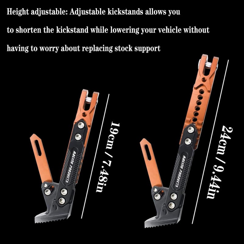 GWH Motorcycle Universal Kickstand Adjustable Modified CNC Aluminum Alloy Adjustable Tripod Holder Kickstand Foot Side Support Stand Motor Scooter Motorbike Motocross Electric Dit Pit Bike （Red) (Orange) - Image 2